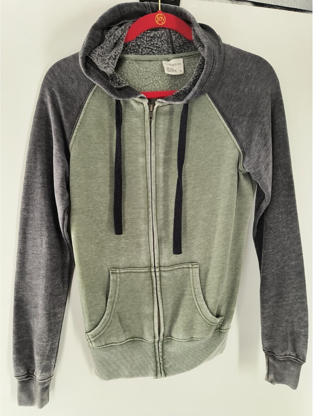 Essentials By Full Tilt XS Full Zip Sweatshirt Hoodie Green Gray 068